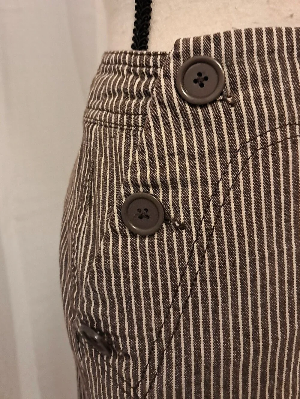 Dressbarn Brown Stripe Cotton Skirt Buttons Pockets Business Casual Preppy 12